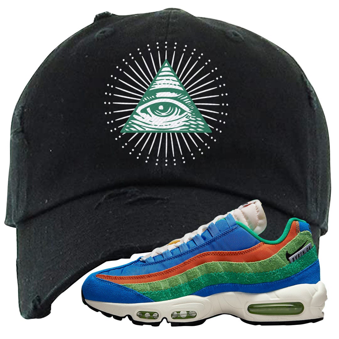 Light Blue Green AMRC 95s Distressed Dad Hat | All Seeing Eye, Black