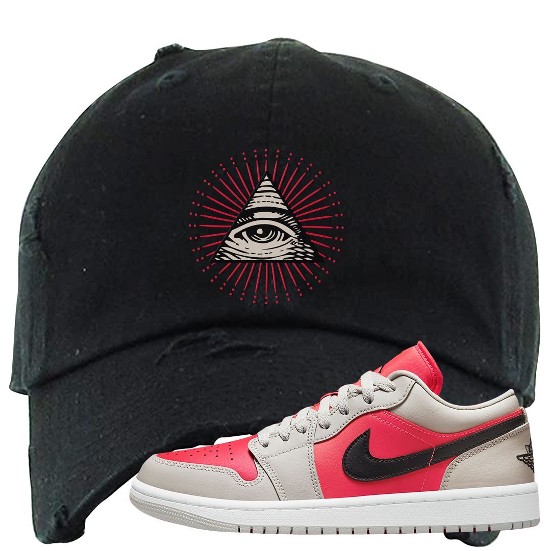 Light Iron Ore Low 1s Distressed Dad Hat | All Seeing Eye, Black