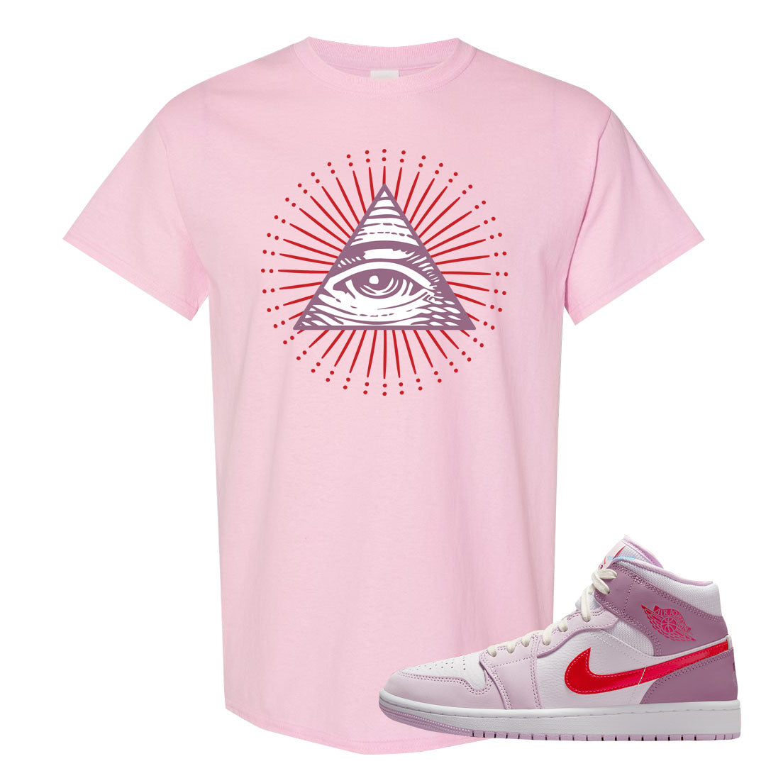 Valentine's Day Mid 1s T Shirt | All Seeing Eye, Light Pink