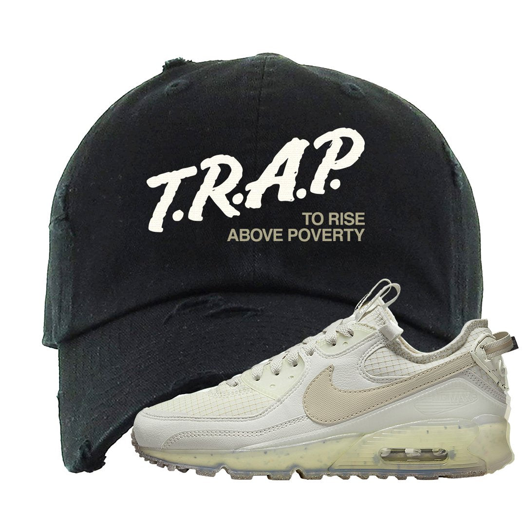 Terrascape Light Bone 90s Distressed Dad Hat | Trap To Rise Above Poverty, Black