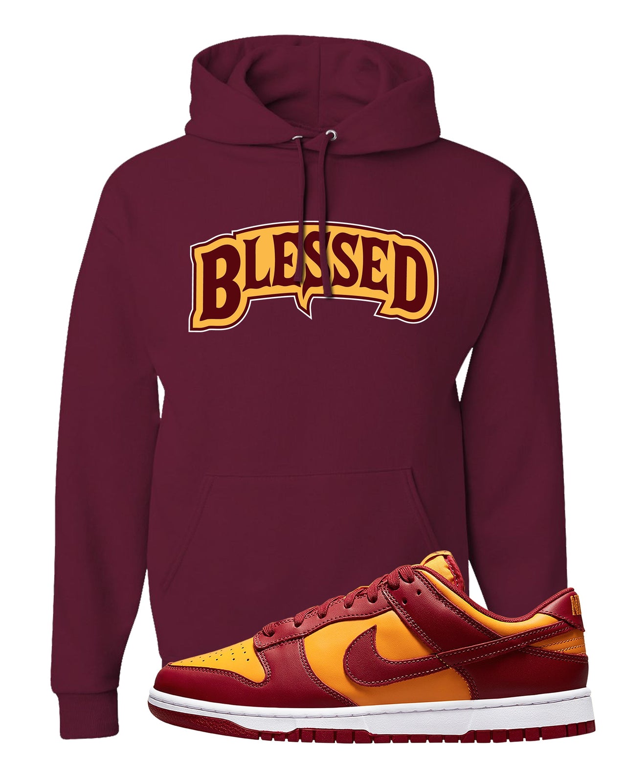Midas Gold Low Dunks Hoodie | Blessed Arch, Maroon