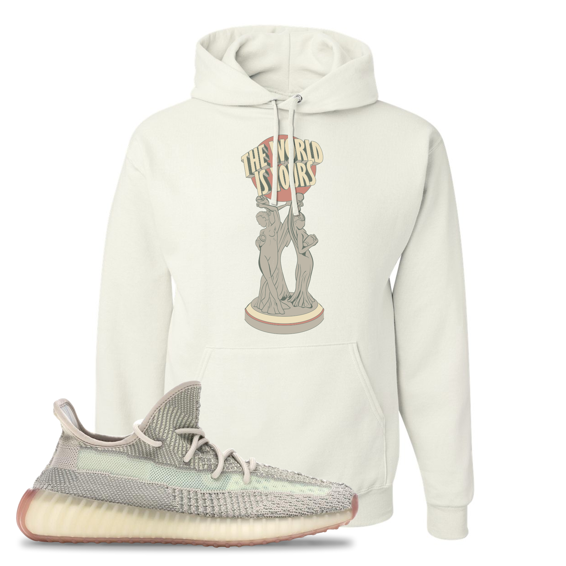 Yeezy Boost 350 V2 Citrin Non-Reflective The World Is Yours Statue White Sneaker Matching Pullover Hoodie