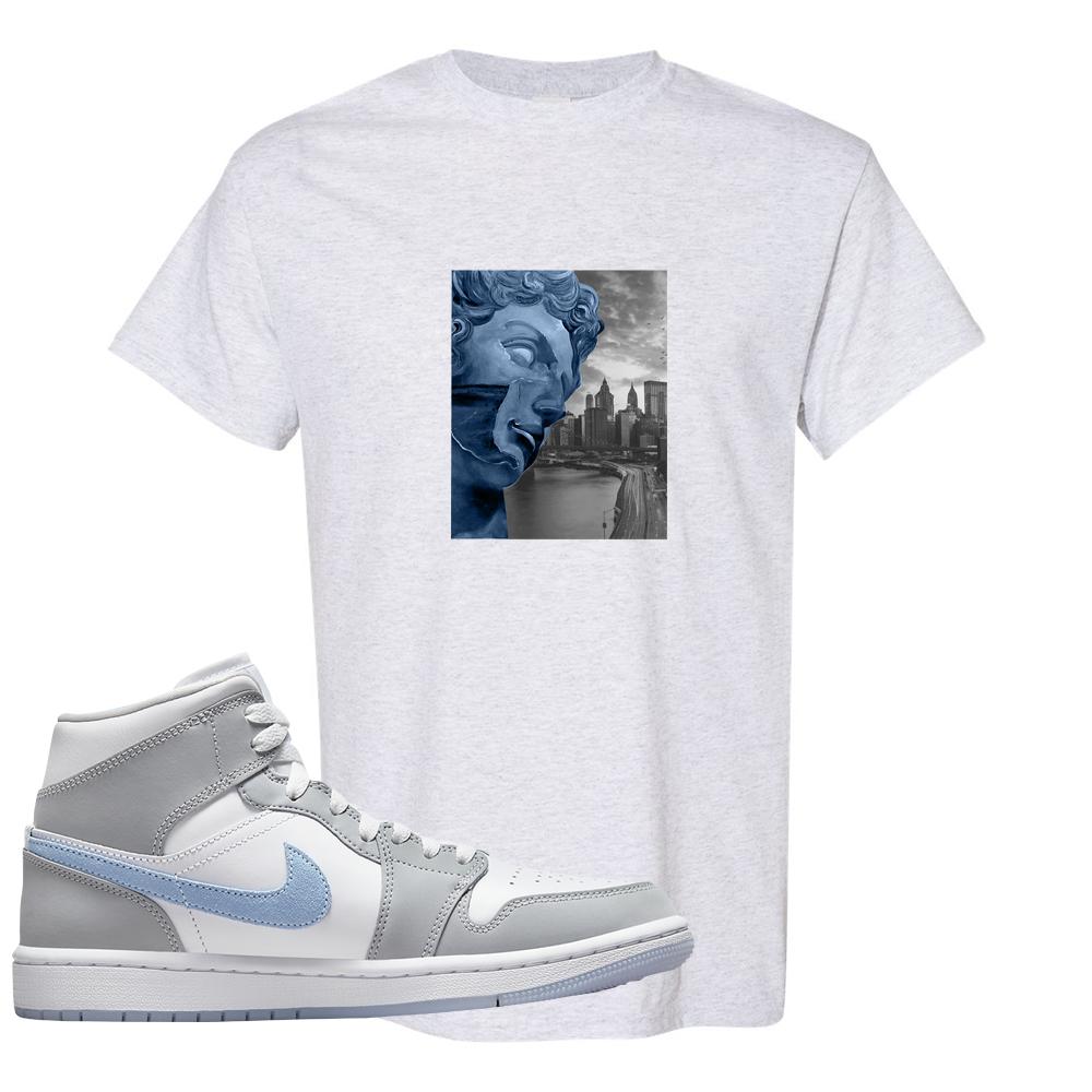 Air Jordan 1 Mid Grey Ice Blue T Shirt | Miguel, Ash