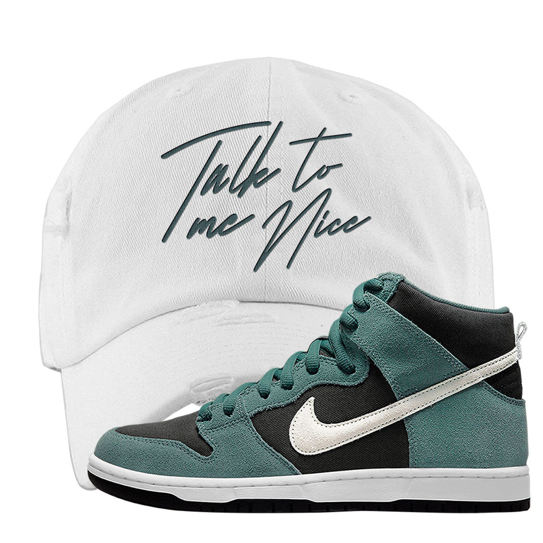 Green Suede High Dunks Distressed Dad Hat | Talk To Me Nice, White