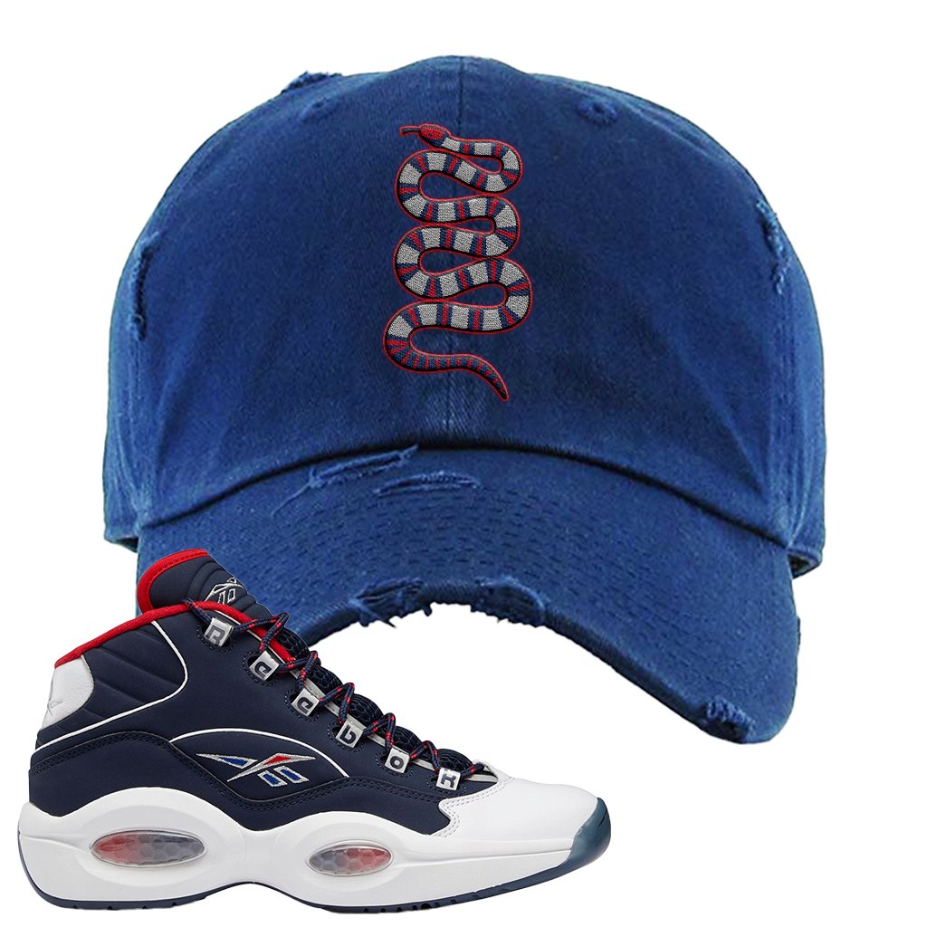 USA Mid Questions Distressed Dad Hat | Coiled Snake, Navy