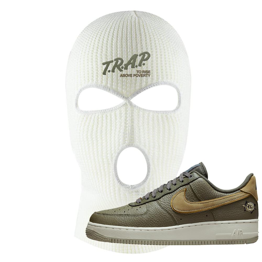 Tortoise Low AF1s Ski Mask | Trap To Rise Above Poverty, White