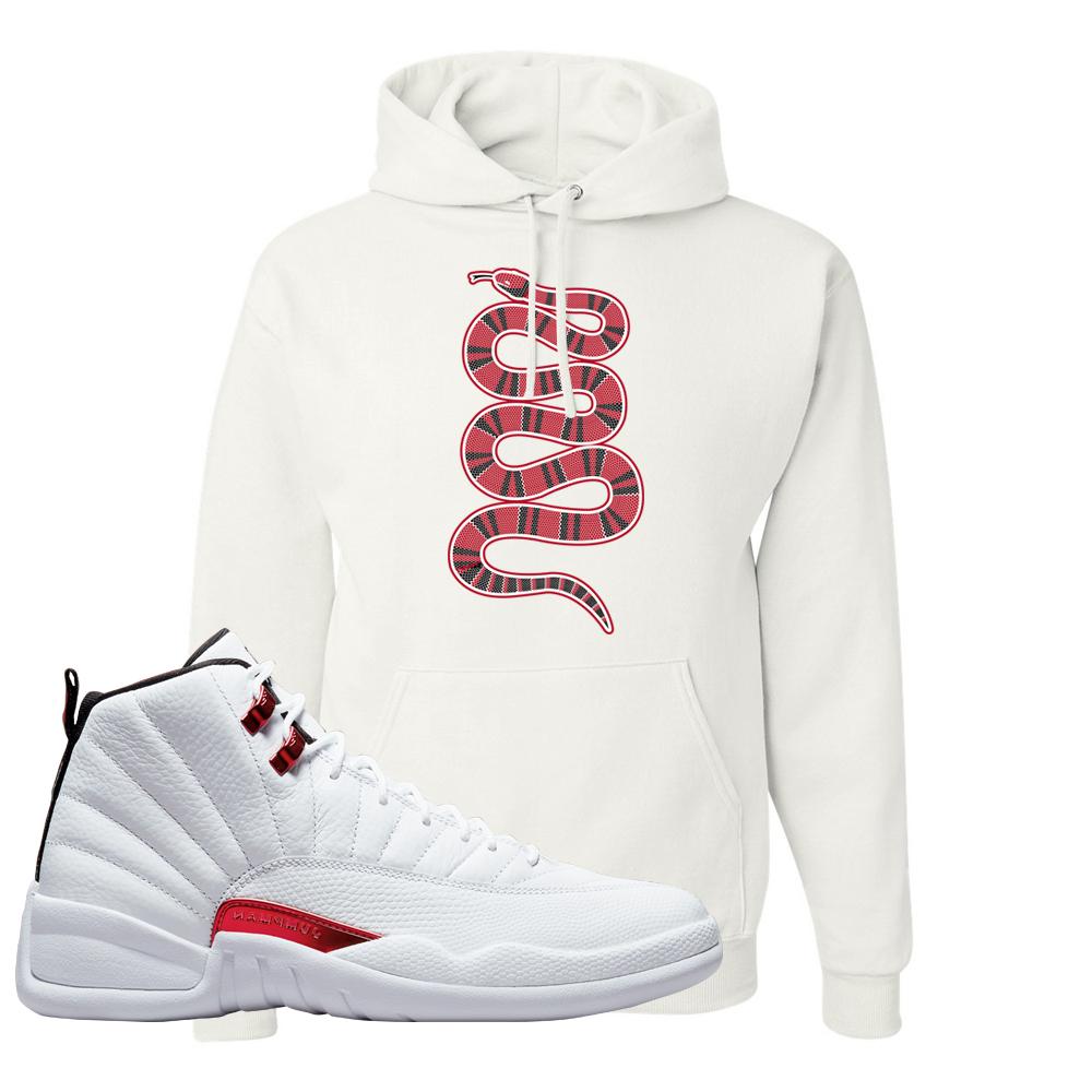 Twist White Red 12s Hoodie | Coiled Snake, White