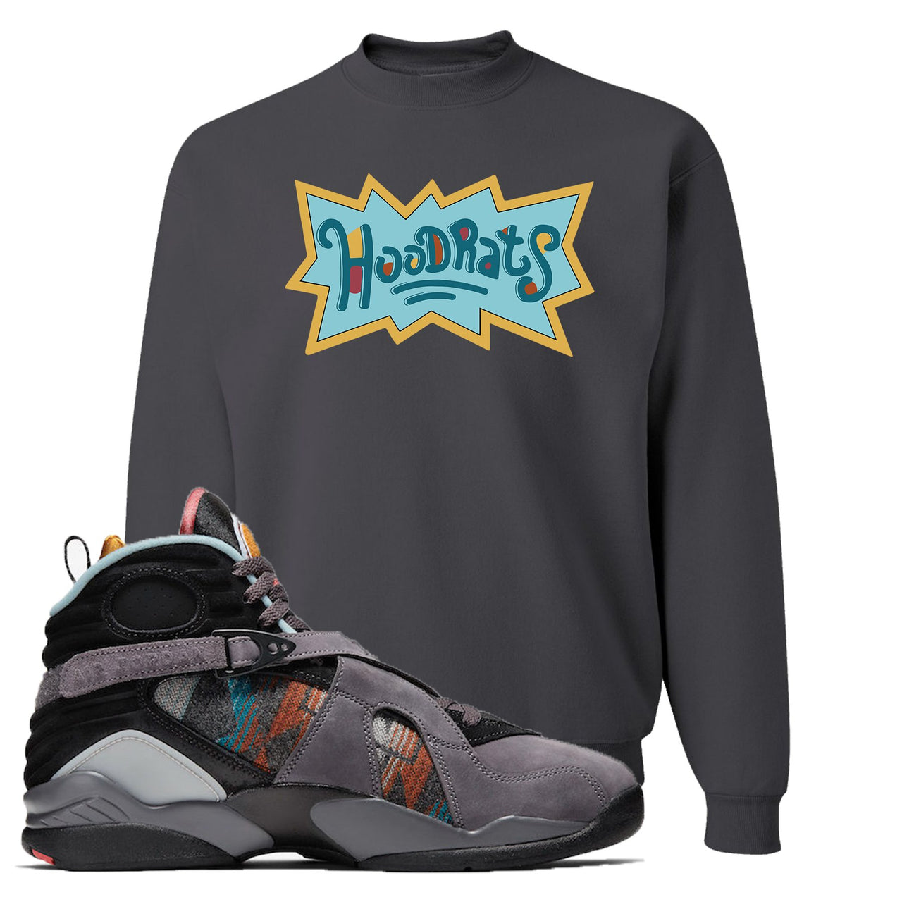 Jordan 8 N7 Pendleton Hood Rats Charcoal Gray Sneaker Hook Up Crewneck Sweatshirt