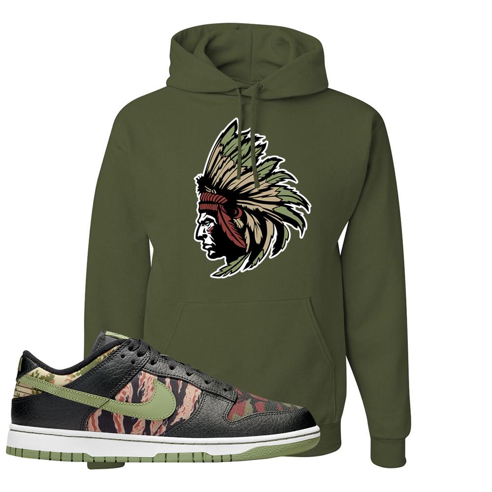 Multi Camo Low Dunks Hoodie | Indian Chief, Military Green
