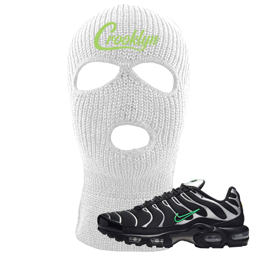 Neon Green Black Grey Pluses Ski Mask | Crooklyn, White