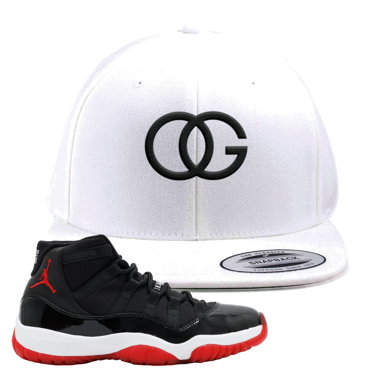 Jordan 11 Bred OG White Sneaker Hook Up Snapback Hat
