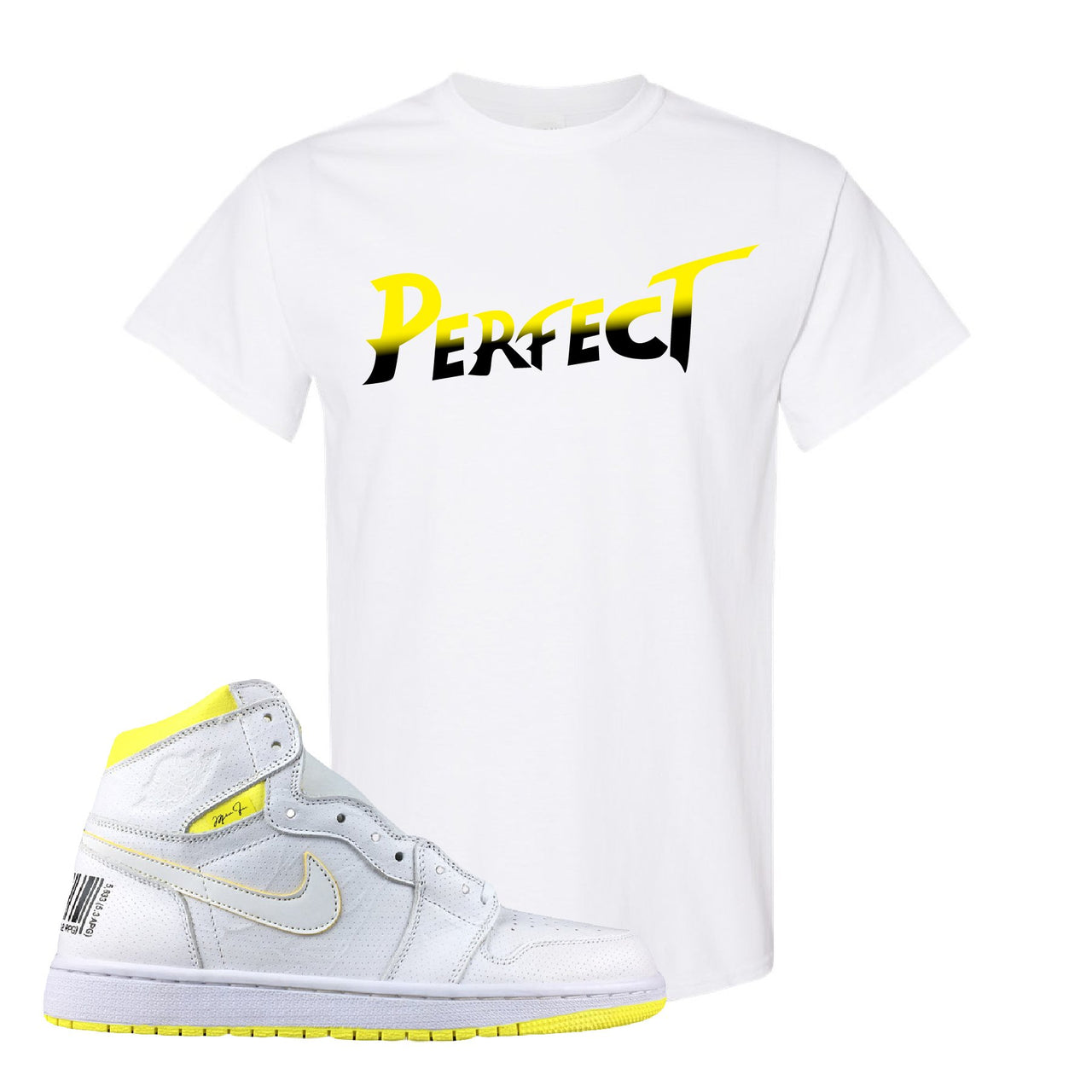 Air Jordan 1 First Class Flight Street Fight Perfect White Sneaker Matching Tee Shirt