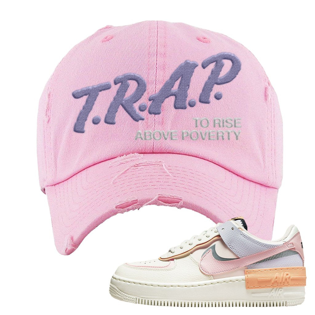 Sail Pink Glaze Orange Chalk 1s Distressed Dad Hat | Trap To Rise Above Poverty, Light Pink