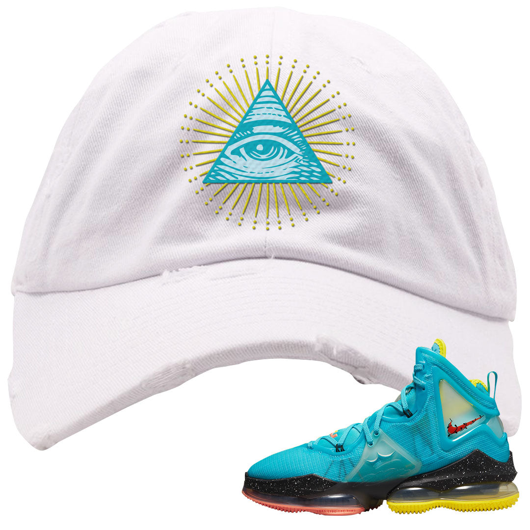 South Beach Christmas Bron 19s Distressed Dad Hat | All Seeing Eye, White