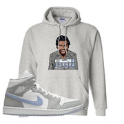 Wolf Grey Mid 1s Hoodie | Escobar Illustration, Ash