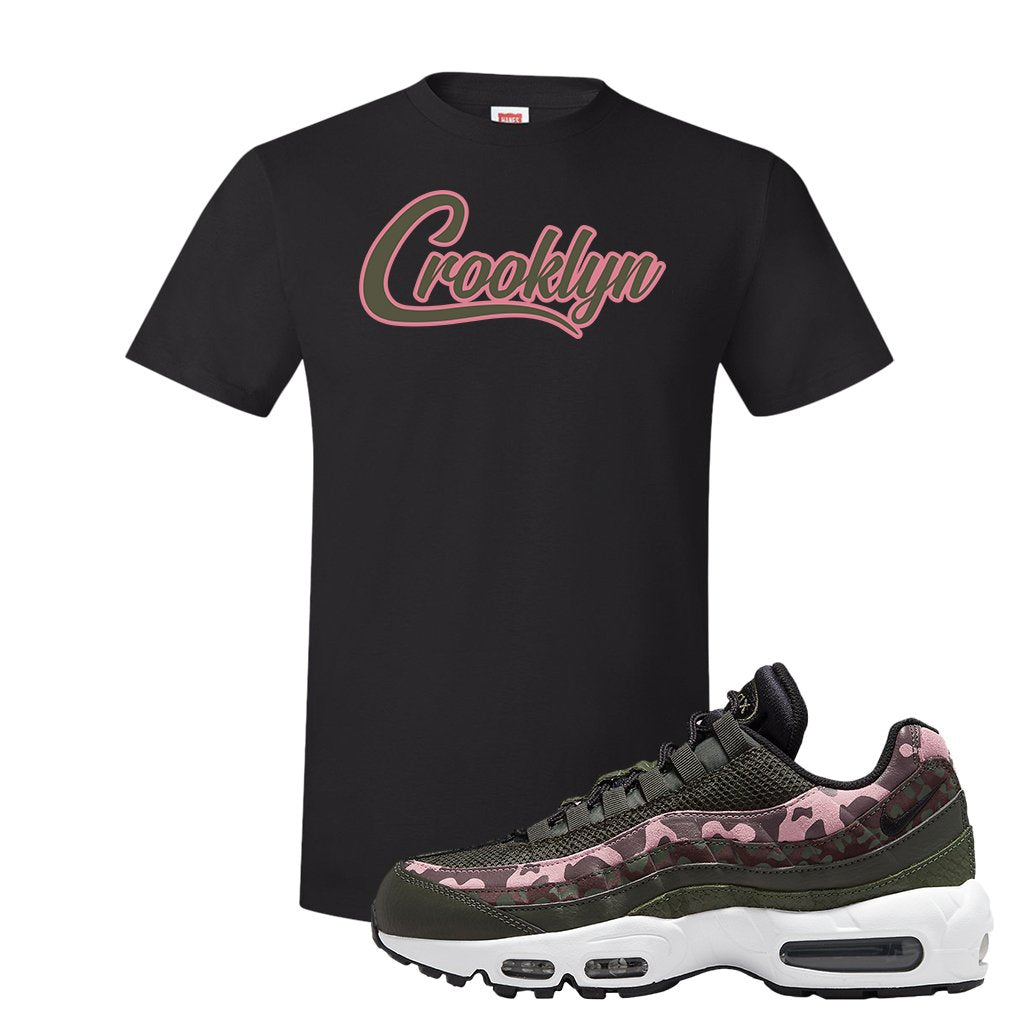 Olive Pink Camo 95s T Shirt | Crooklyn, Black