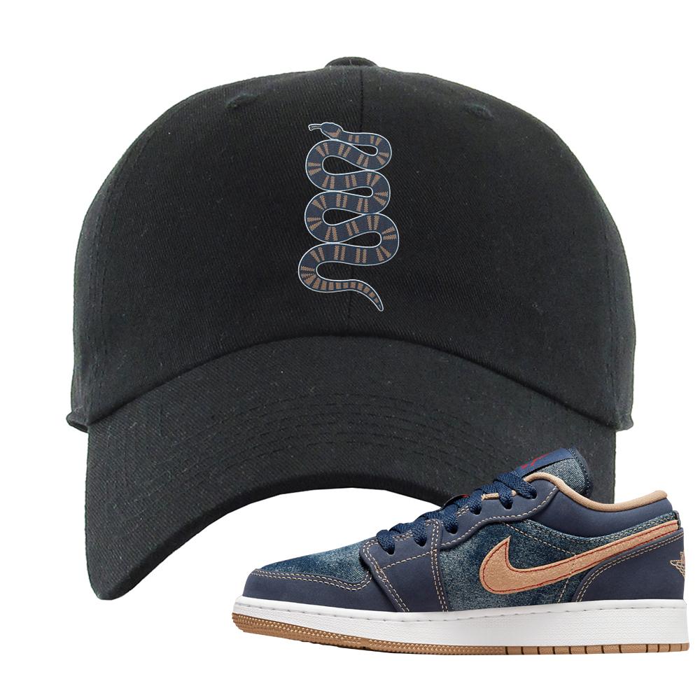 Denim Gum Bottom Low 1s Dad Hat | Coiled Snake, Black