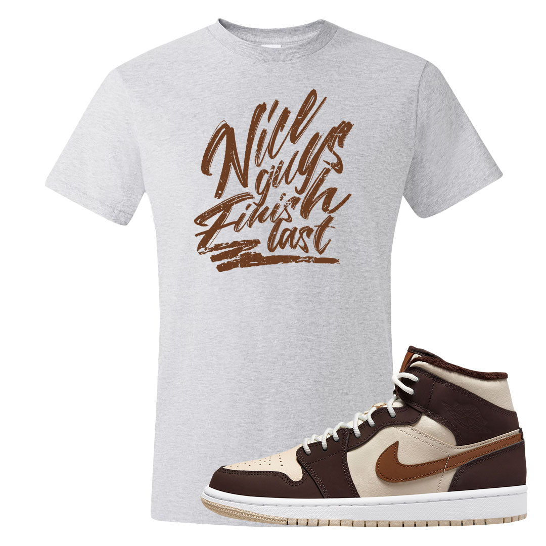 Brown Fleece Mid 1s T Shirt | Nice Guys Finish Last, Ash