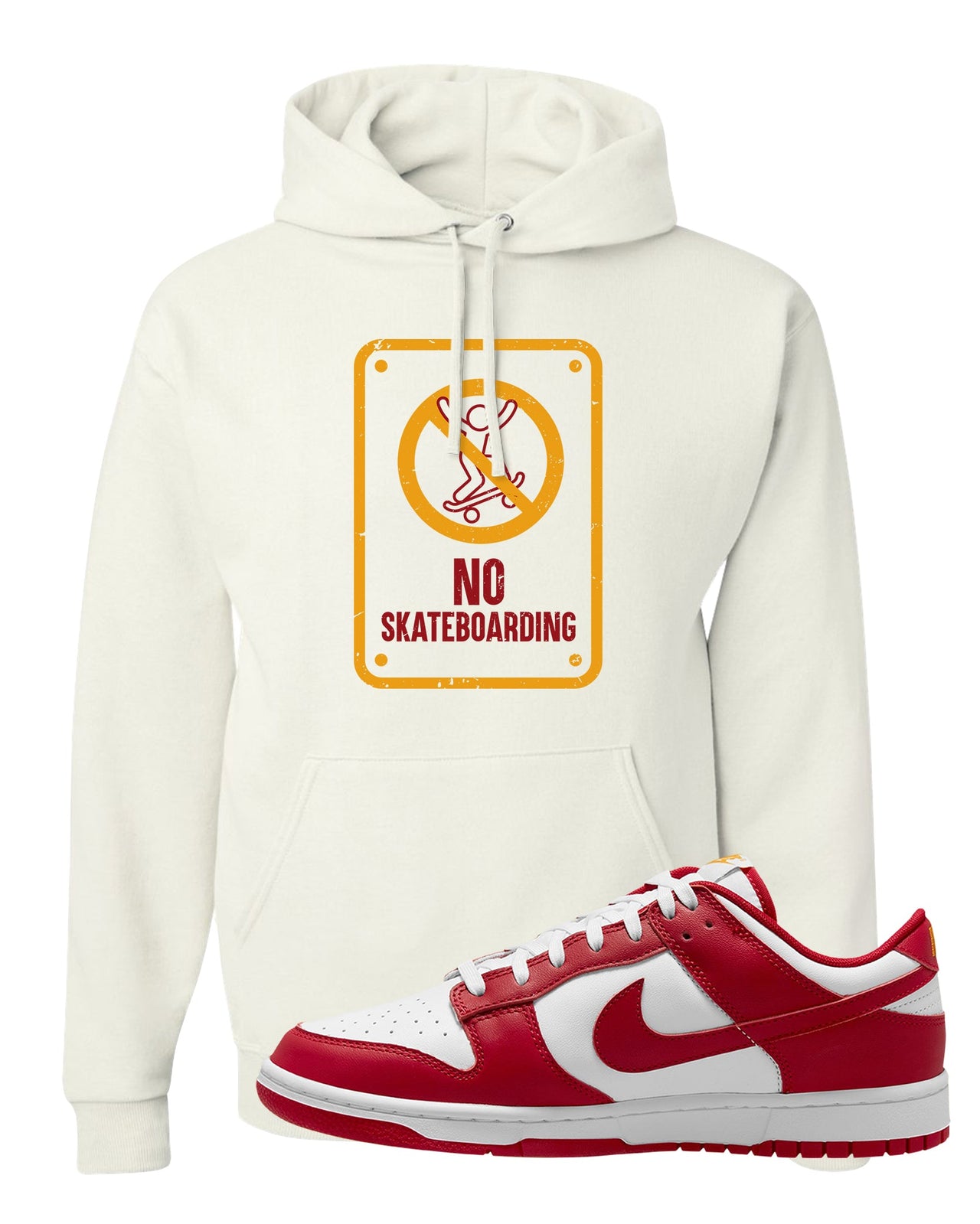 Red White Yellow Low Dunks Hoodie | No Skating Sign, White
