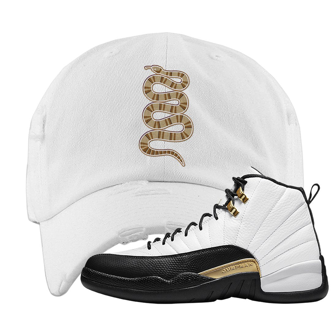 Royalty 12s Distressed Dad Hat | Coiled Snake, White