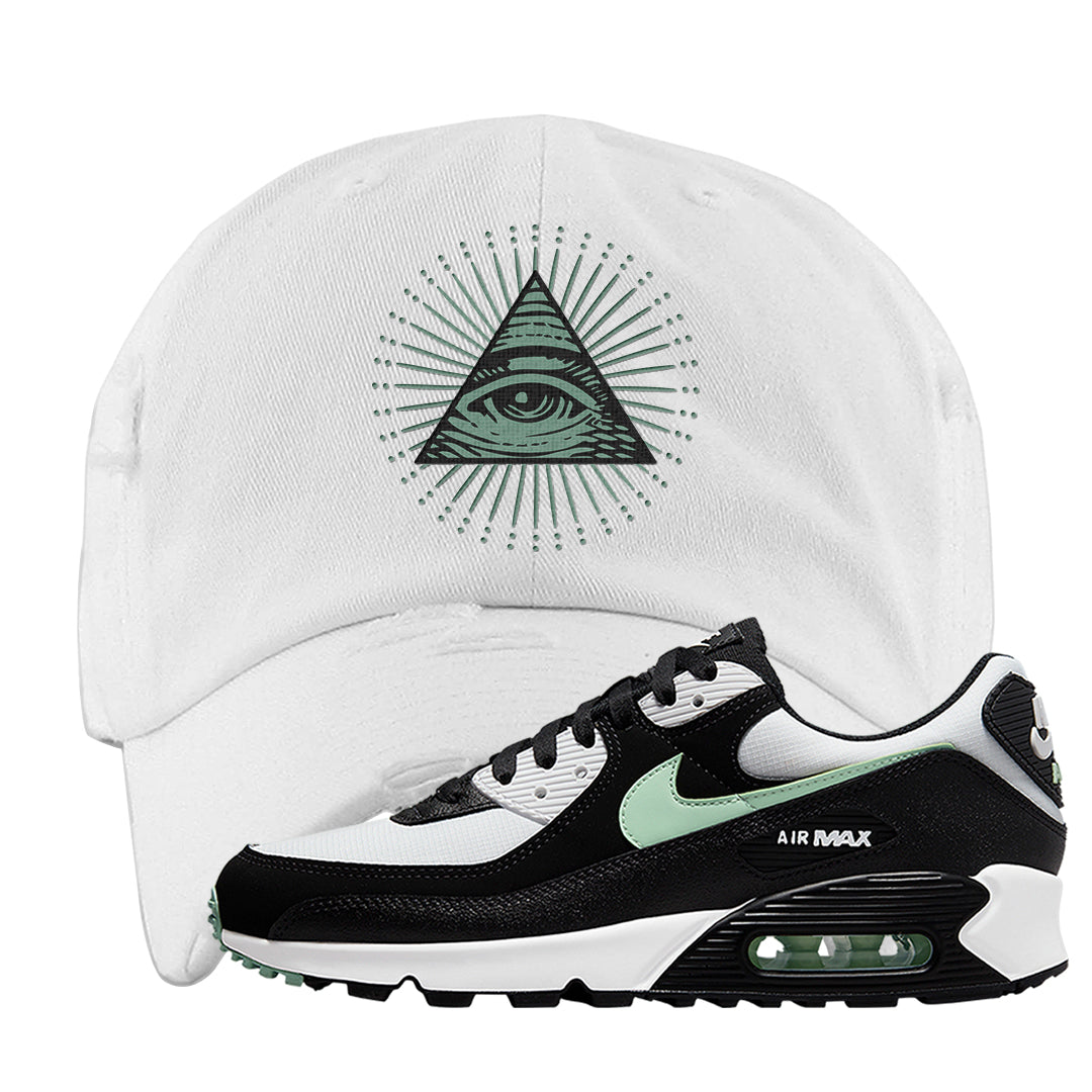 Black Mint 90s Distressed Dad Hat | All Seeing Eye, White