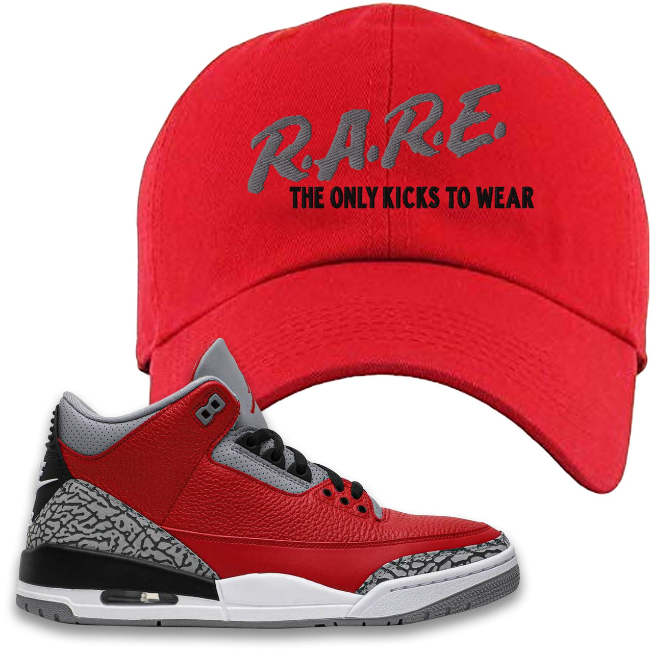 Chicago Exclusive Jordan 3 Red Cement Sneaker Red Dad Hat | Hat to match Jordan 3 All Star Red Cement Shoes | Rare
