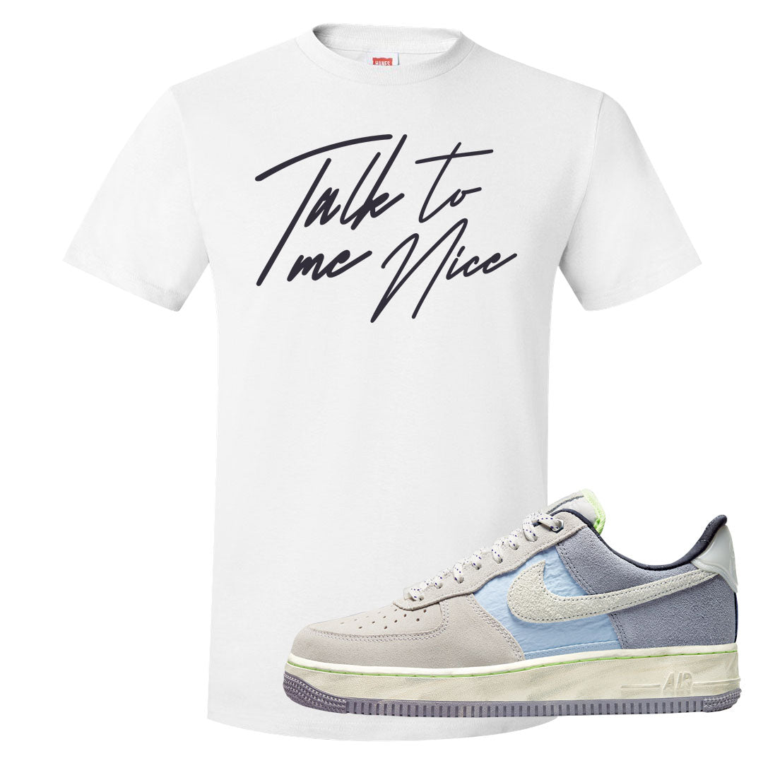 Womens Mountain White Blue AF 1s T Shirt | Talk To Me Nice, White