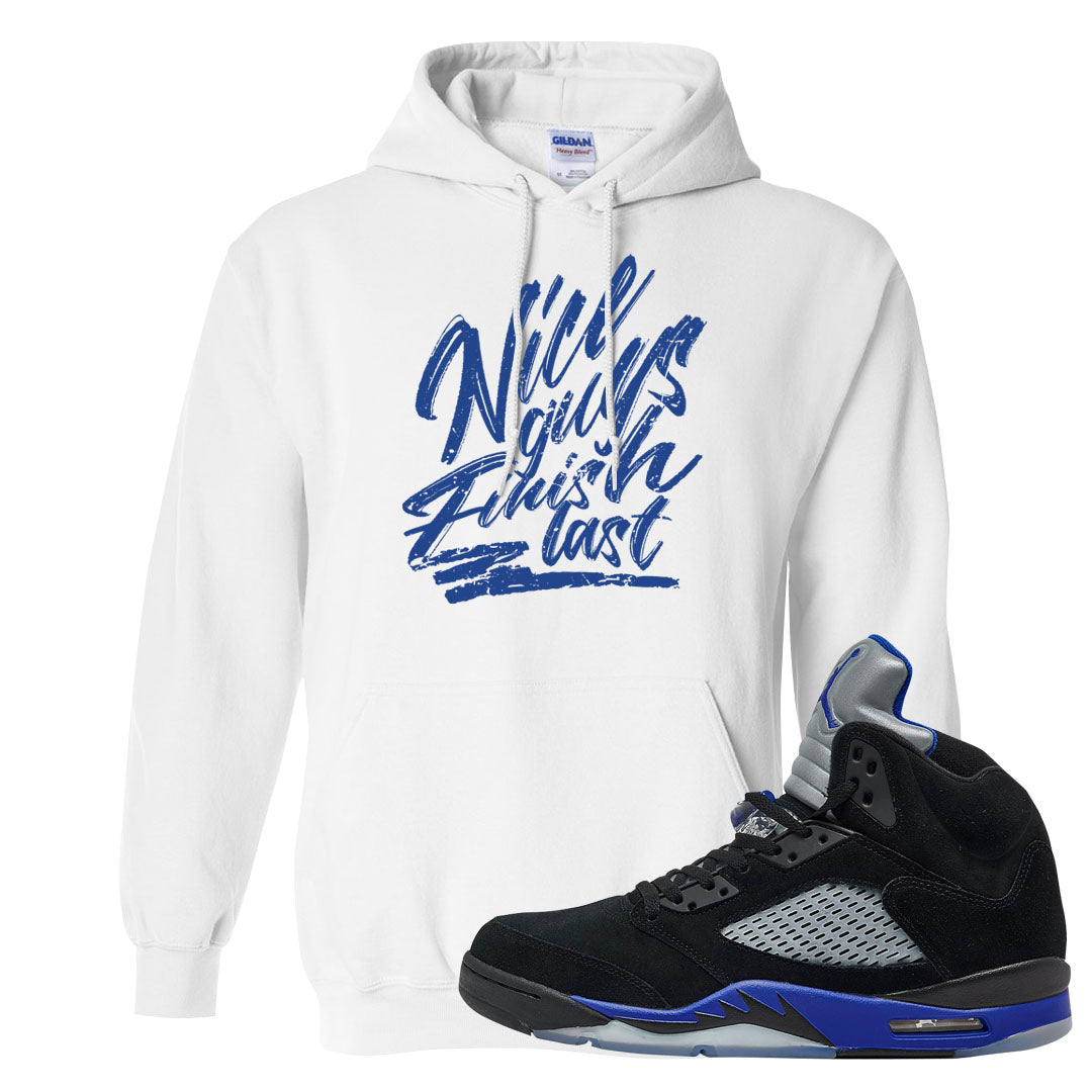 Racer Blue 5s Hoodie | Nice Guys Finish Last, White