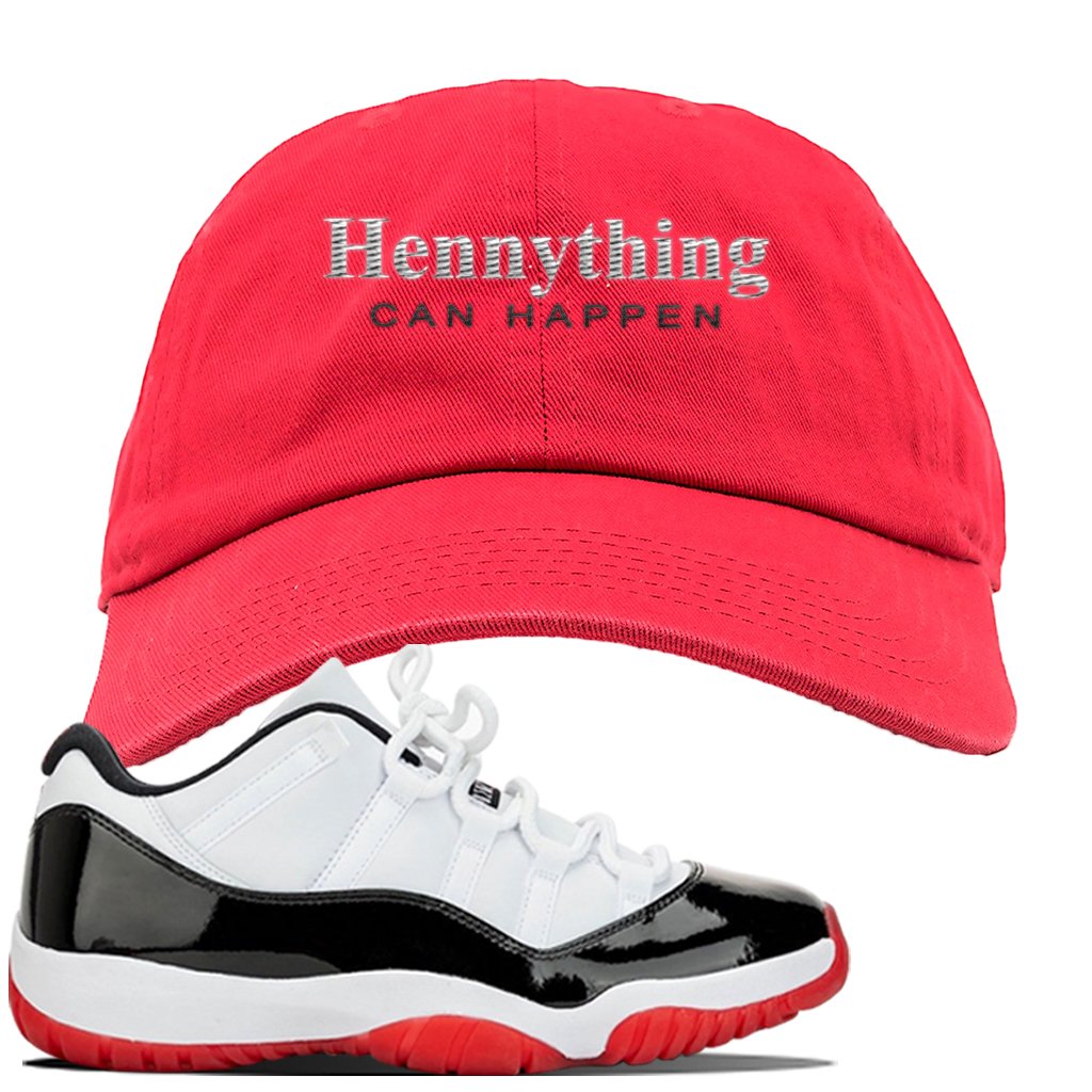 Jordan 11 Low White Black Red Sneaker Red Dad Hat | Hat to match Nike Air Jordan 11 Low White Black Red Shoes | HennyThing Is Possible