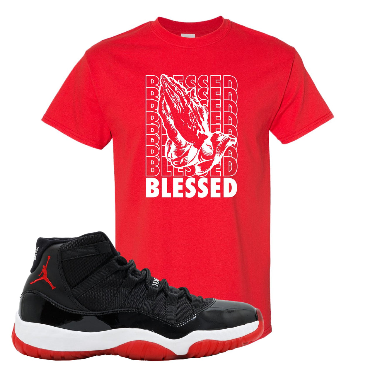 Jordan 11 Bred Blessed Red Sneaker Hook Up T-Shirt