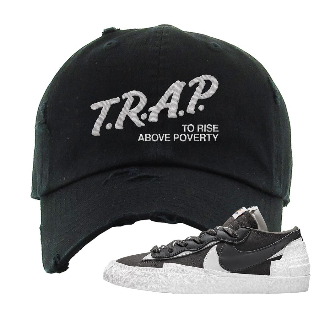 Iron Grey Low Blazers Distressed Dad Hat | Trap To Rise Above Poverty, Black