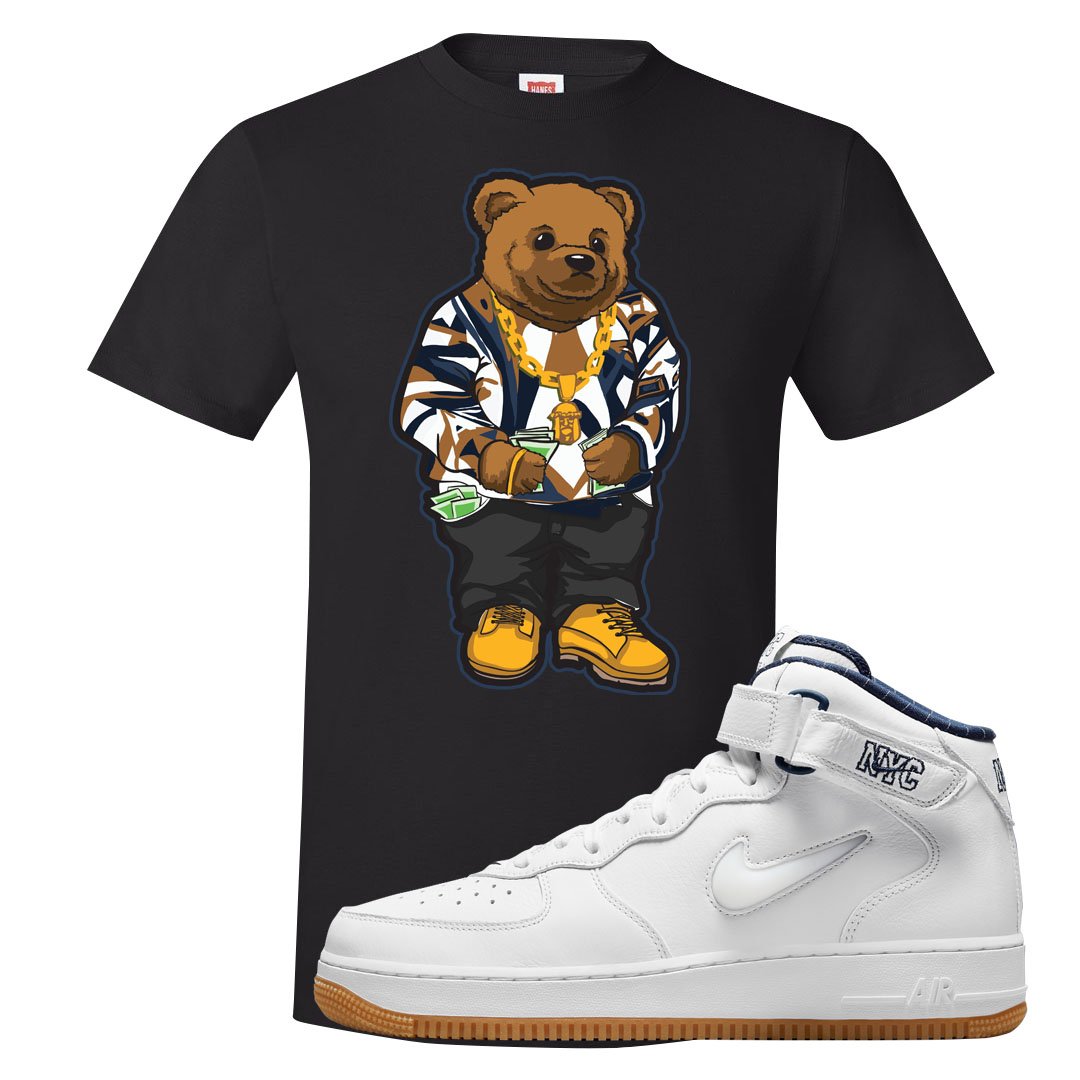 White NYC Mid AF1s T Shirt | Sweater Bear, Black