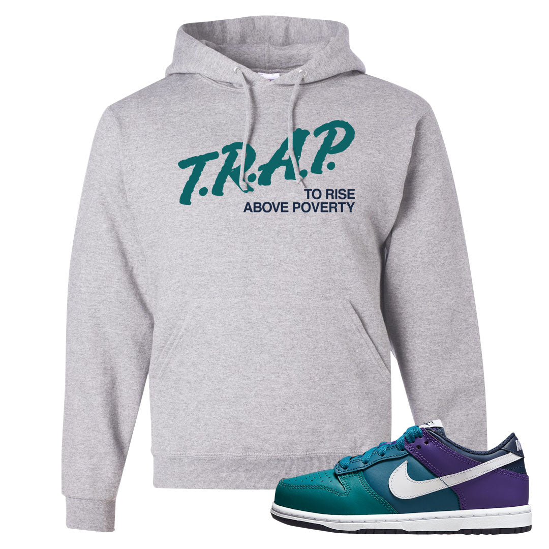 Teal Purple Low Dunks Hoodie | Trap To Rise Above Poverty, Ash
