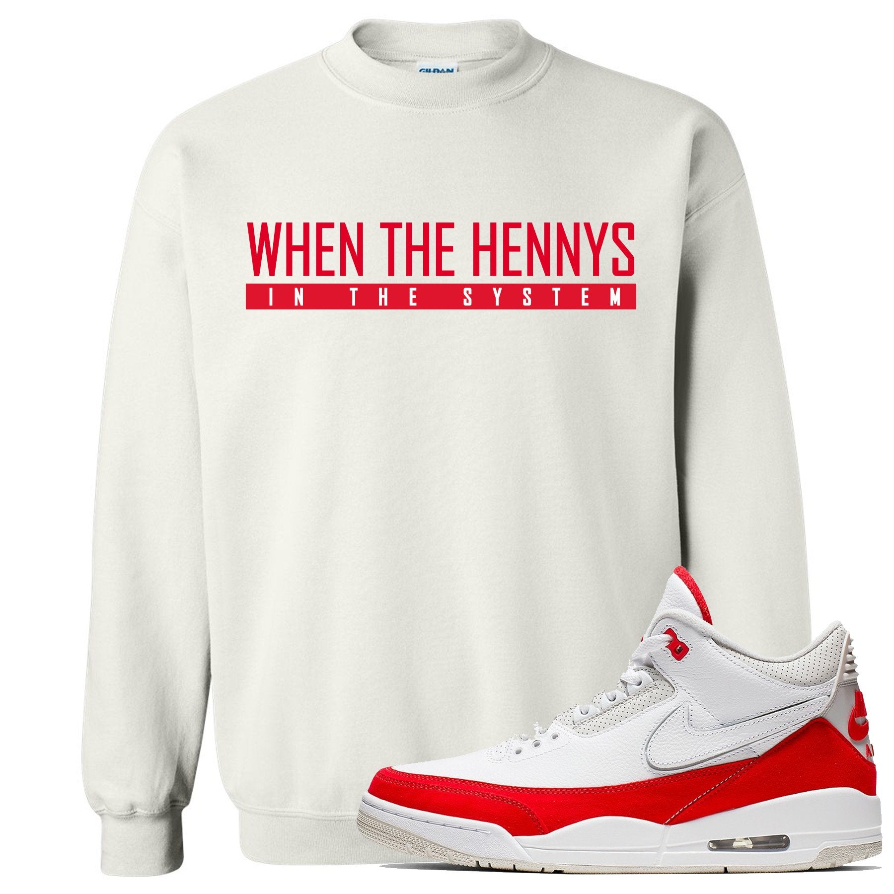 This white and red sweater will match great with your Jordan 3 Tinker Air Max shoes