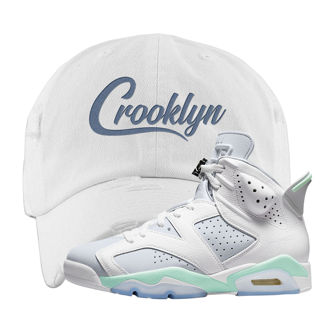 Mint Foam 6s Distressed Dad Hat | Crooklyn, White