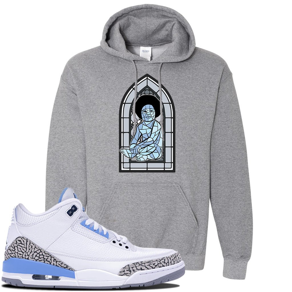 Jordan 3 UNC Sneaker Graphite Heather Pullover Hoodie | Hoodie to match Nike Air Jordan 3 UNC Shoes | Baby Mosaic