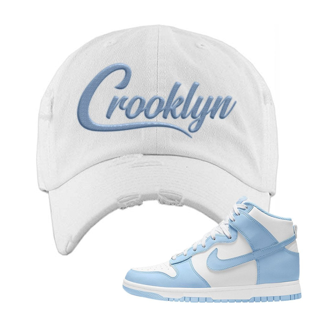 Aluminum High Dunks Distressed Dad Hat | Crooklyn, White