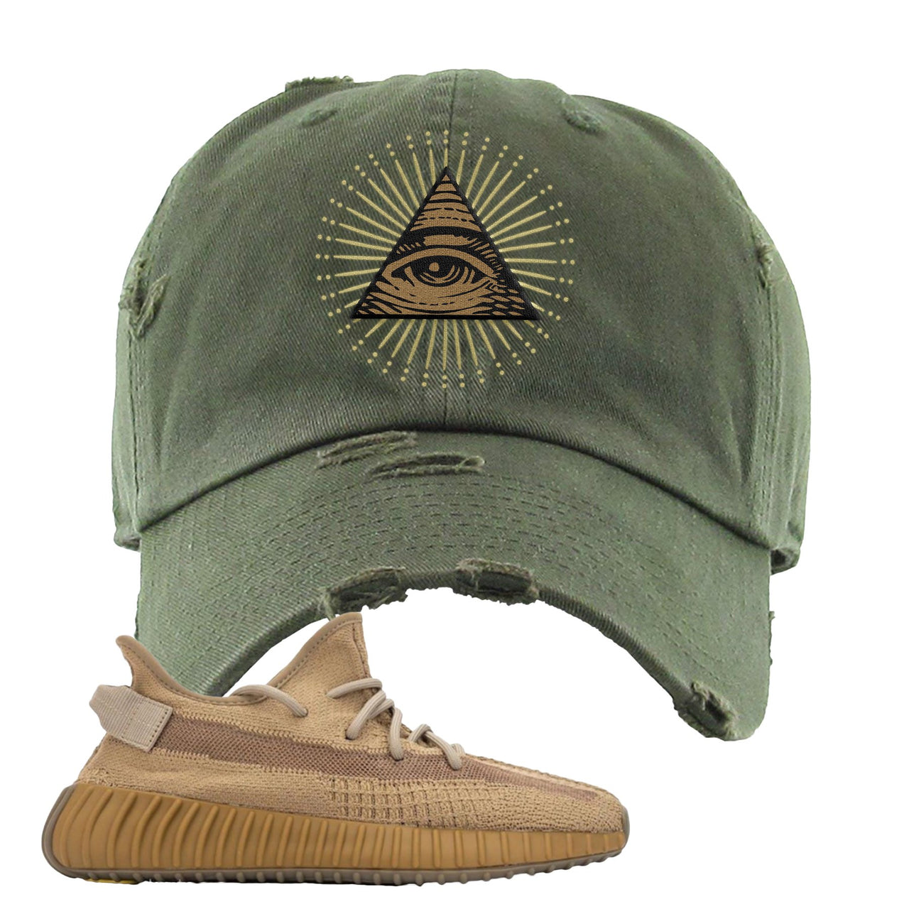 Earth v2 350s Distressed Dad Hat | All Seeing Eye, Olive