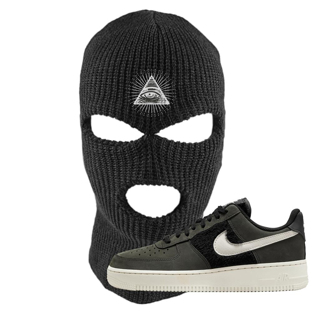 Furry Black Light Bone Low AF 1s Ski Mask | All Seeing Eye, Black