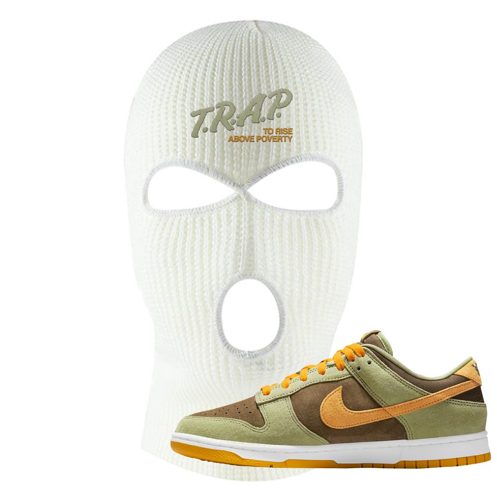 SB Dunk Low Dusty Olive Ski Mask | Trap To Rise Above Poverty, White