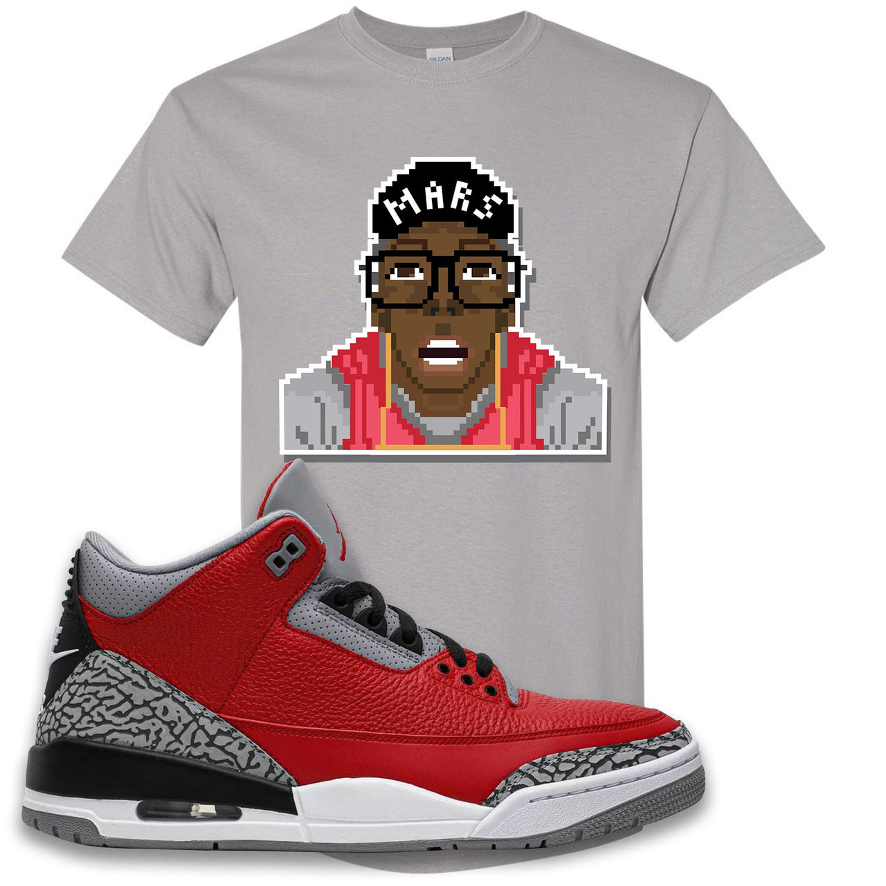 Jordan 3 Red Cement Chicago All-Star Sneaker Gravel T Shirt | Tees to match Jordan 3 All Star Red Cement Shoes | Mars Pixel