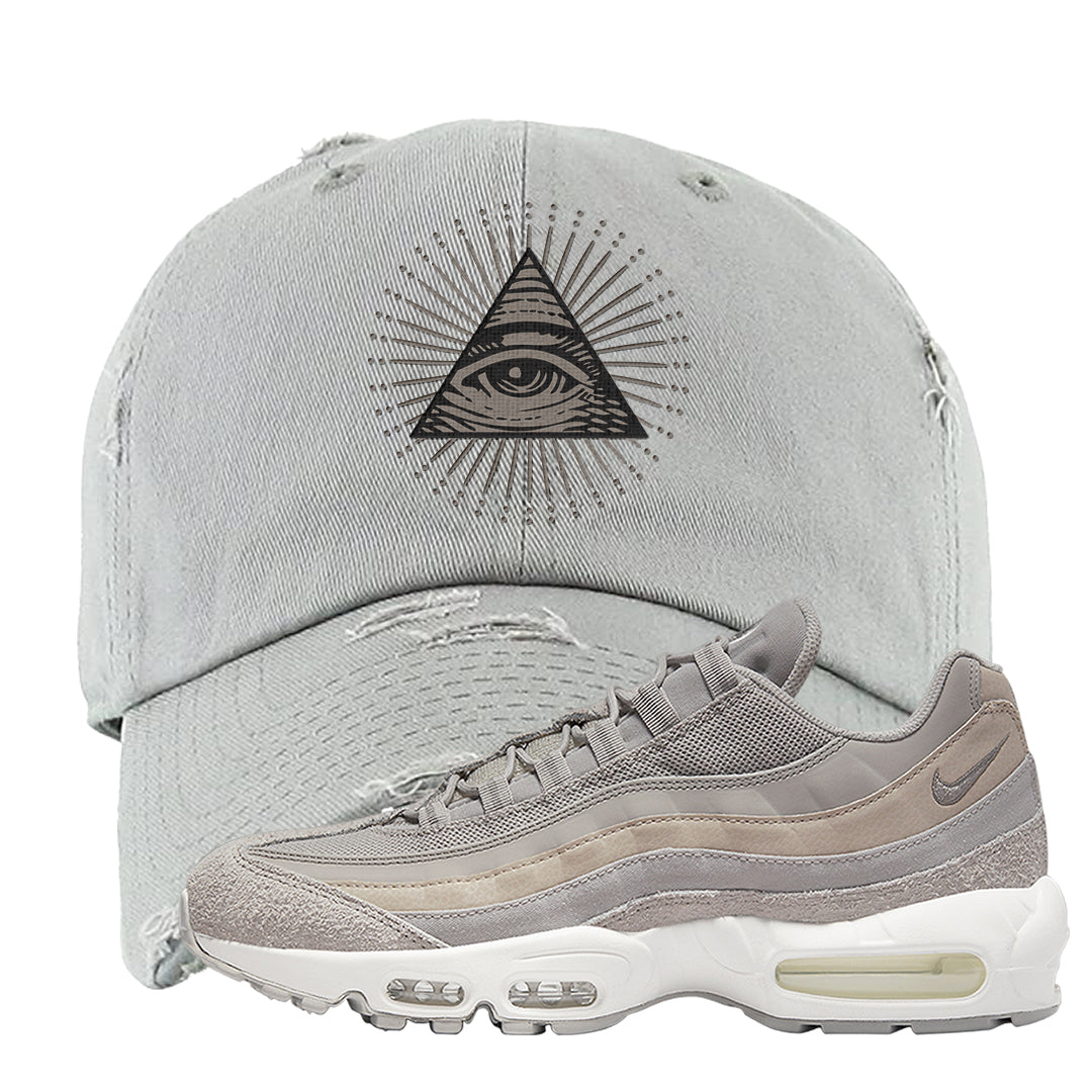 Cobblestone 95s Distressed Dad Hat | All Seeing Eye, Light Gray