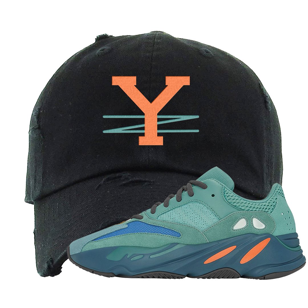 Faded Azure 700s Distressed Dad Hat | YZ, Black