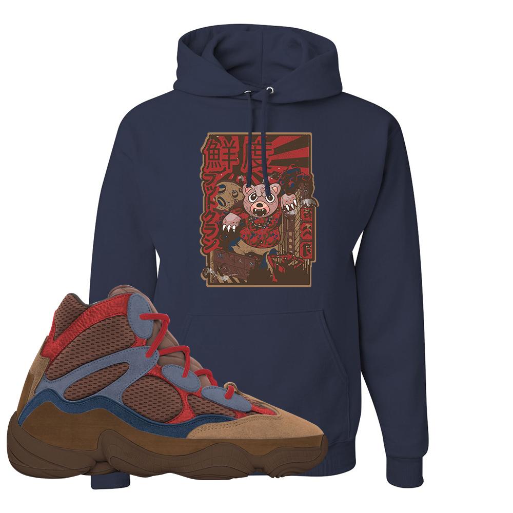 Yeezy 500 High Sumac Hoodie | Attack Of The Bear, Navy Blue