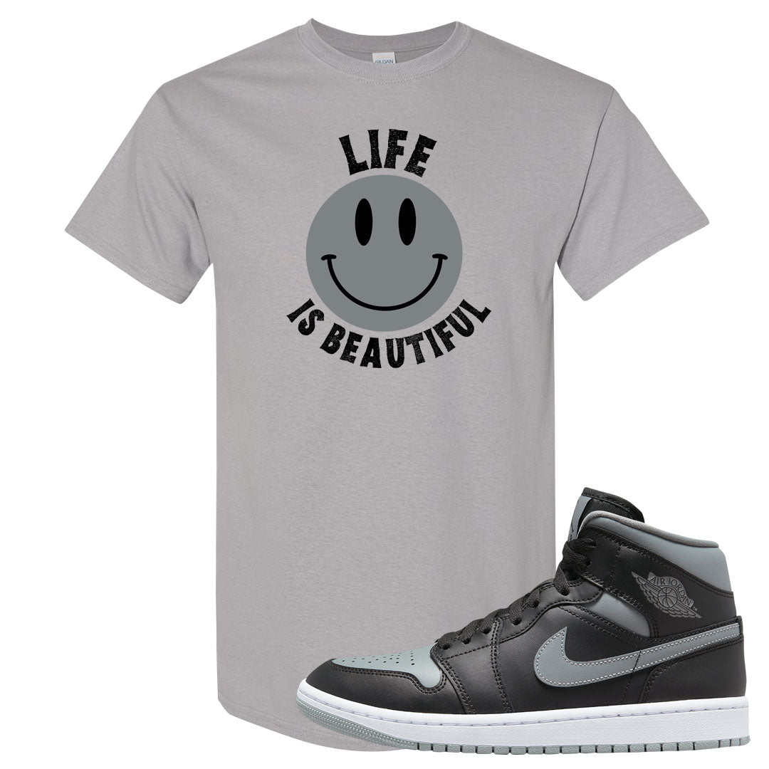 Alternate Shadow Mid 1s T Shirt | Smile Life Is Beautiful, Gravel