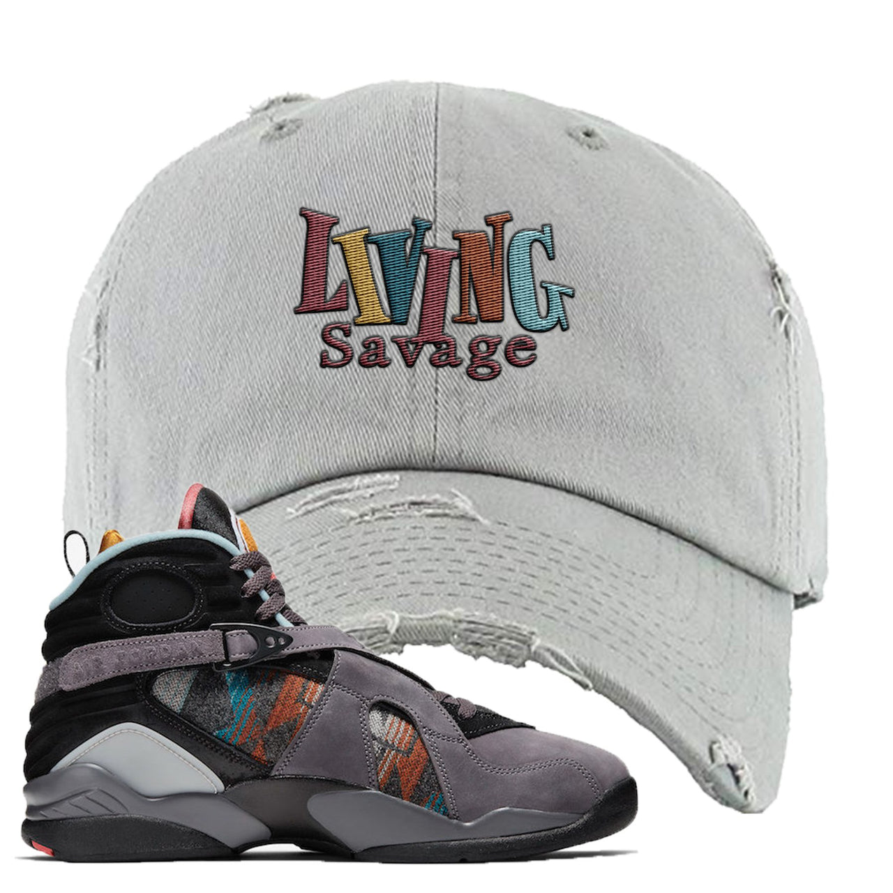 Jordan 8 N7 Pendleton Living Savage Light Gray Sneaker Hook Up Distressed Dad Hat