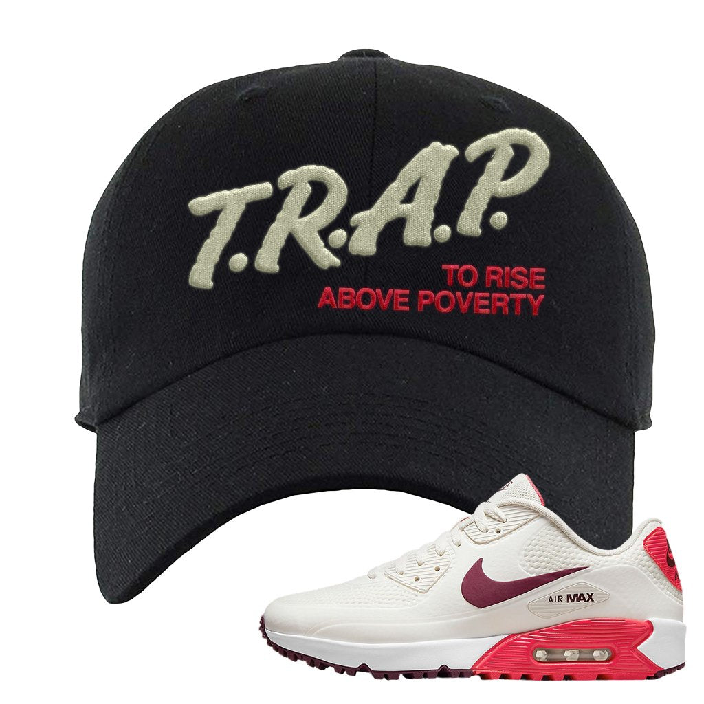 Fusion Red Dark Beetroot Golf 90s Dad Hat | Trap To Rise Above Poverty, Black