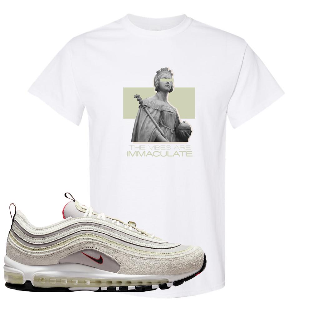 First Use Suede 97s T Shirt | The Vibes Are Immaculate, White