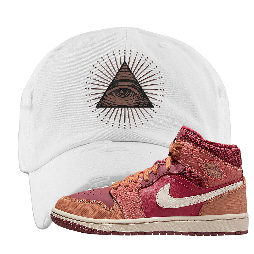 Africa Mid 1s Distressed Dad Hat | All Seeing Eye, White