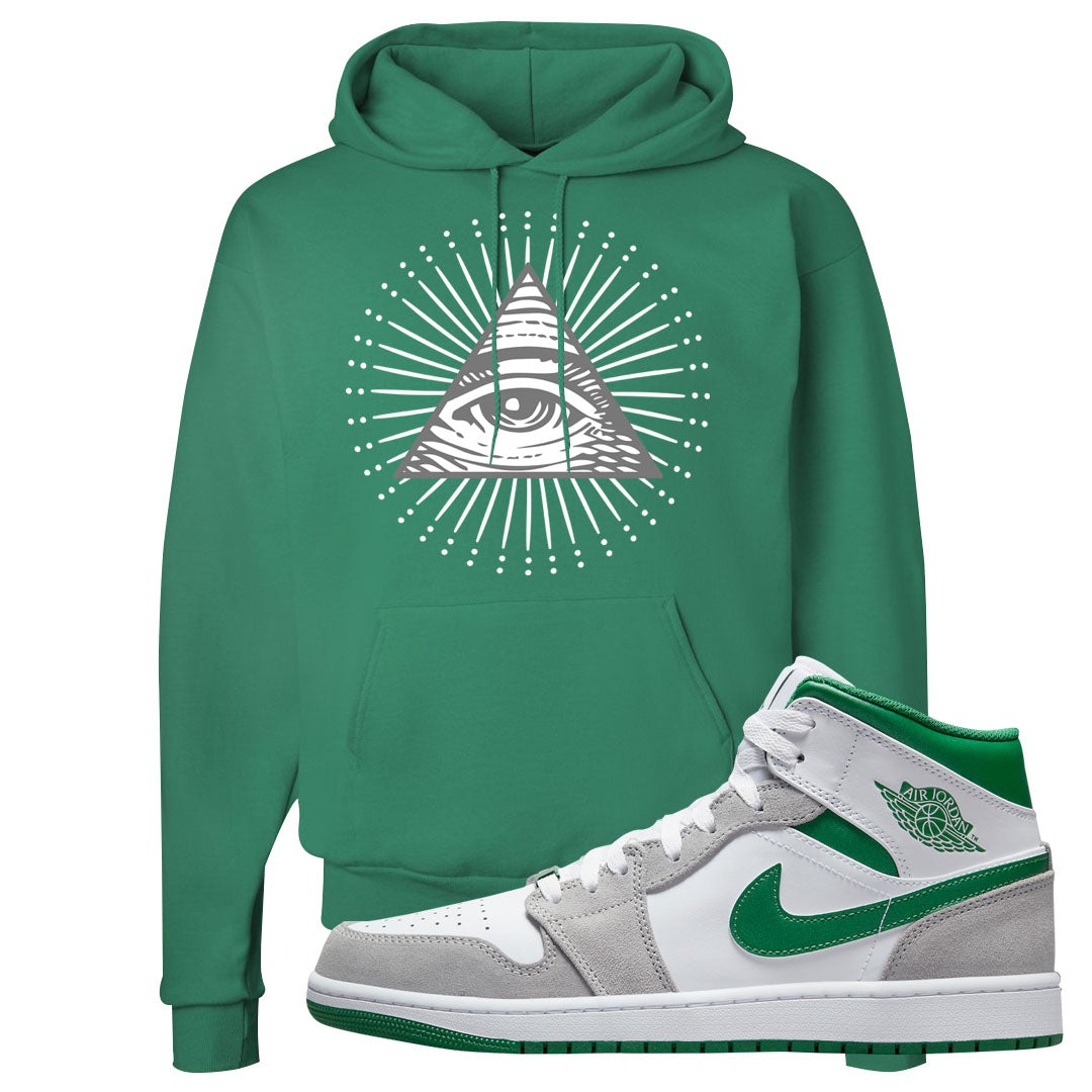 Light Smoke Pine Green Mid 1s Hoodie | All Seeing Eye, Kelly Green